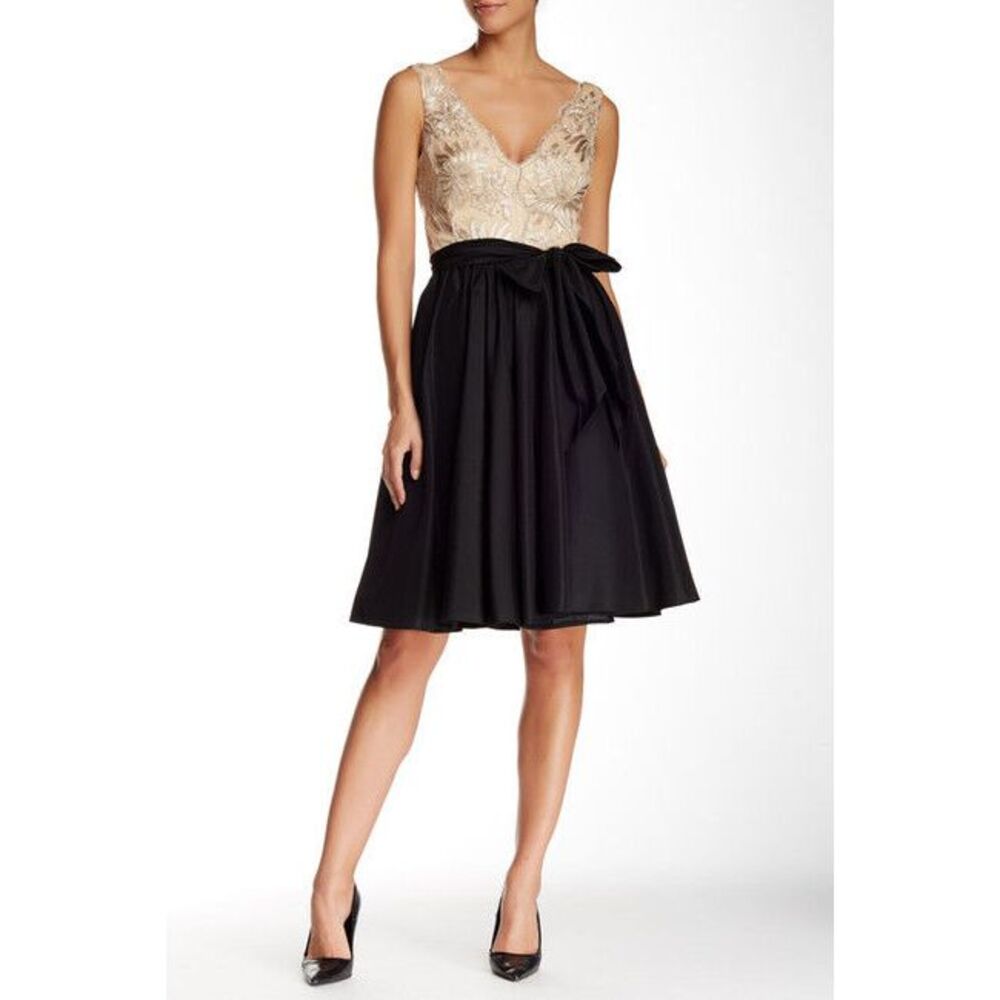 NWT $418 Vera Wang Sleeveless V-Neck Lace & Taffeta Flare Dress [SZ‎ 2] #e49